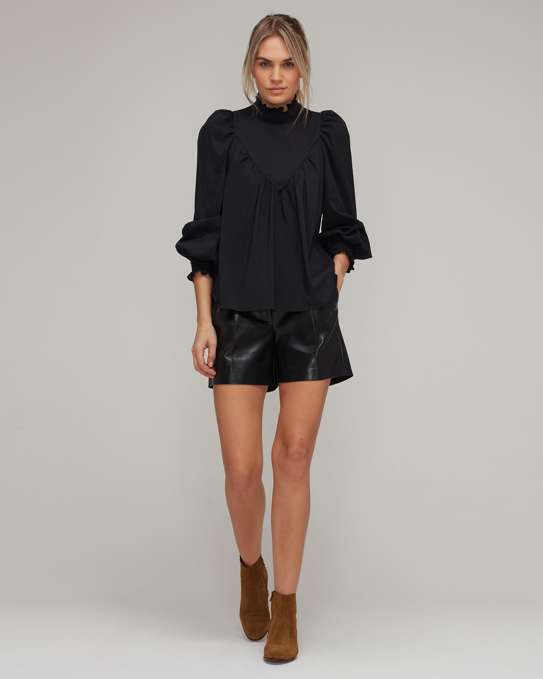Stretch Cotton Bohemian Puff Shoulder Blouse