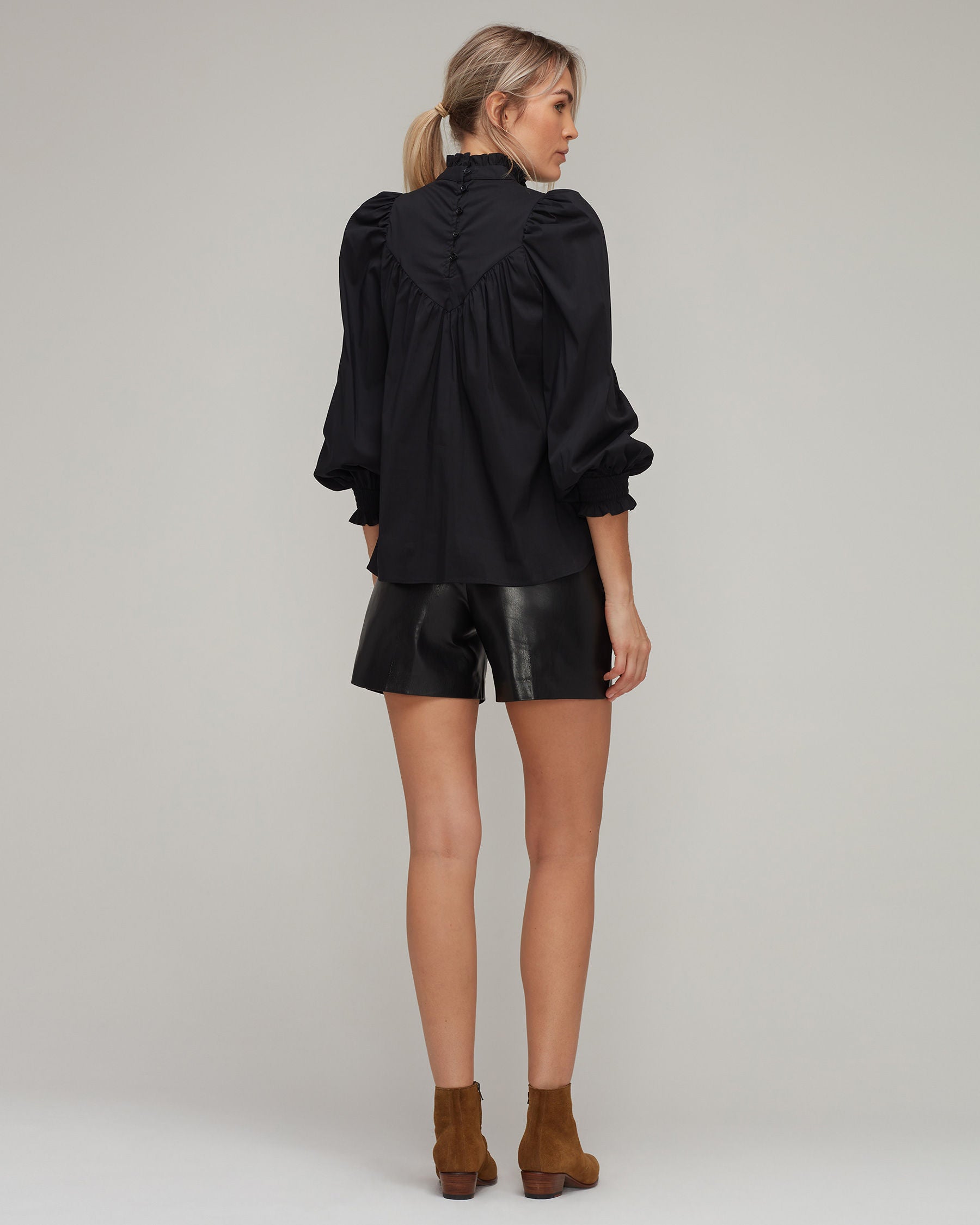 Stretch Cotton Bohemian Puff Shoulder Blouse