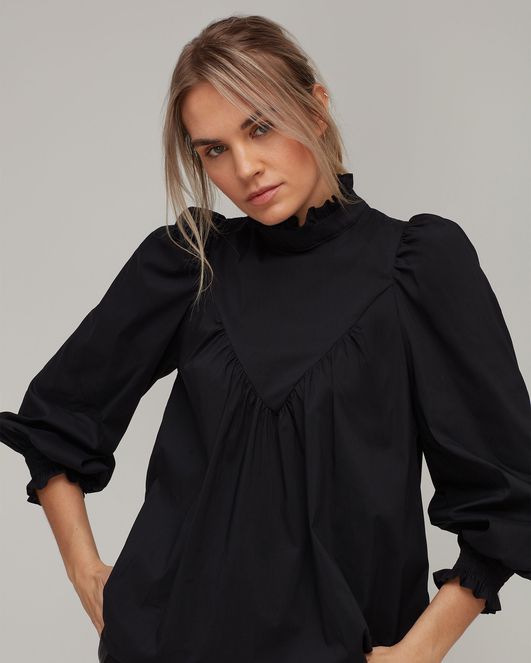 Stretch Cotton Bohemian Puff Shoulder Blouse