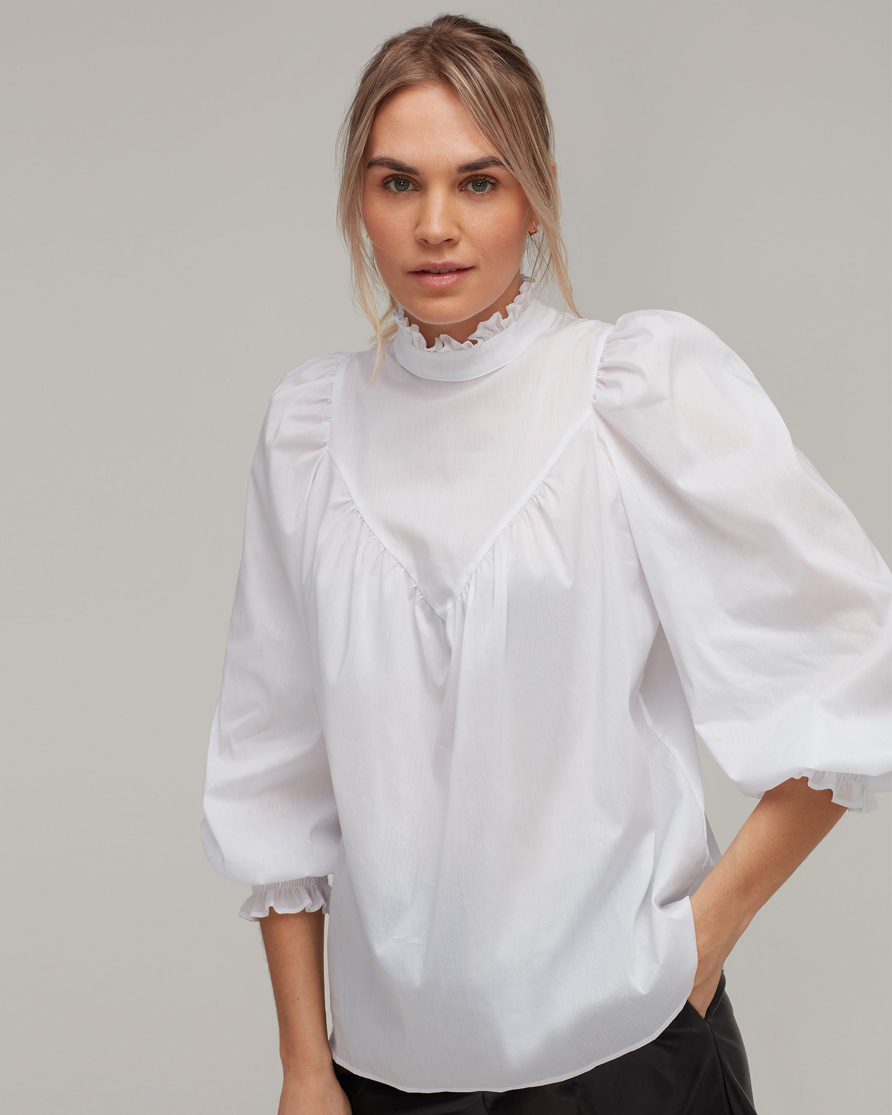 Stretch Cotton Bohemian Puff Shoulder Blouse