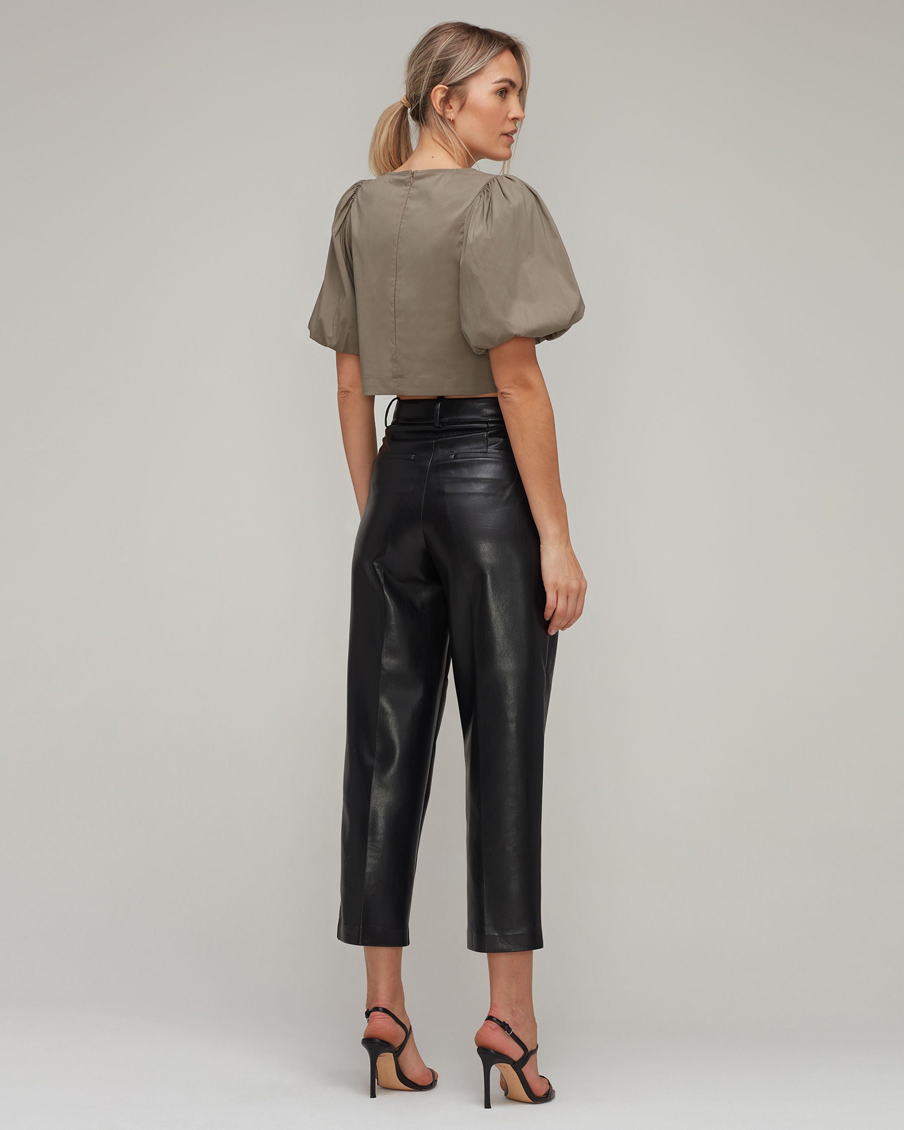 Stretch Cotton Cropped Puff Shoulder Top