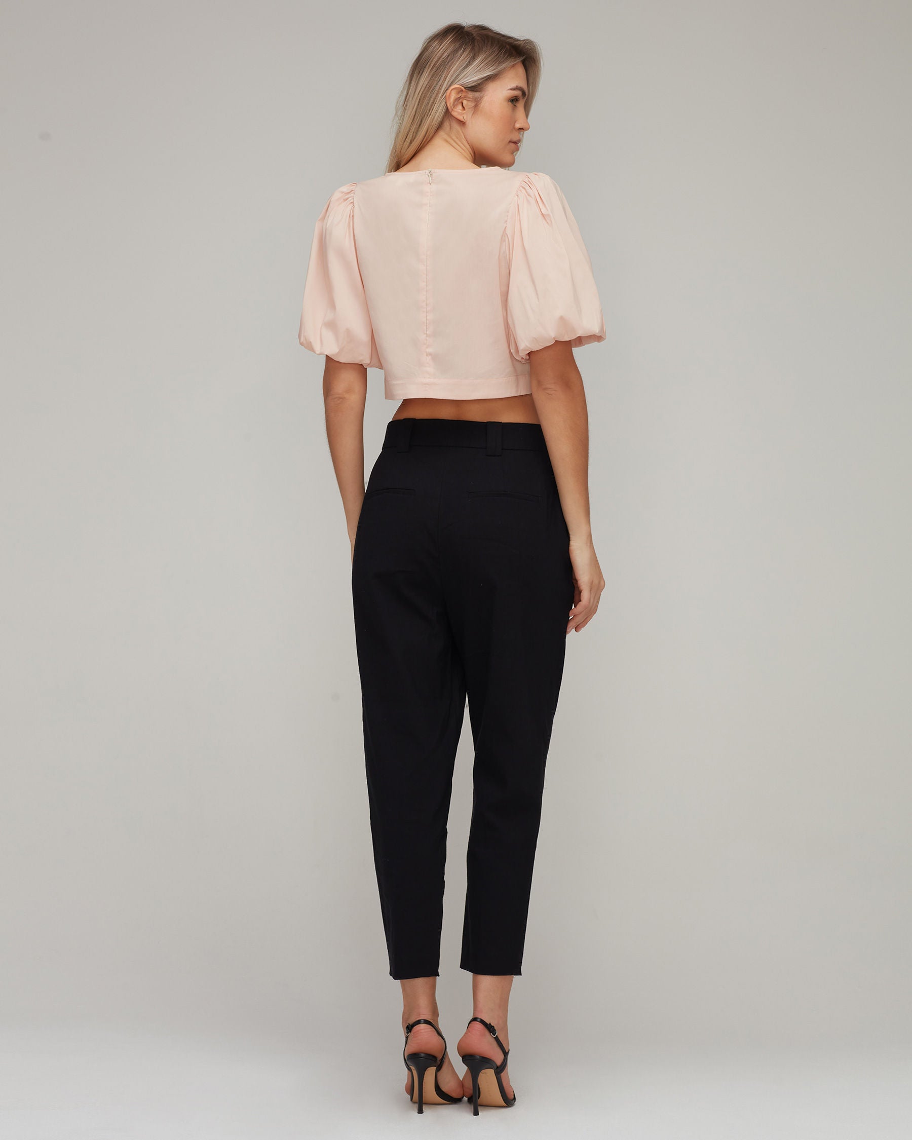 Stretch Cotton Cropped Puff Shoulder Top