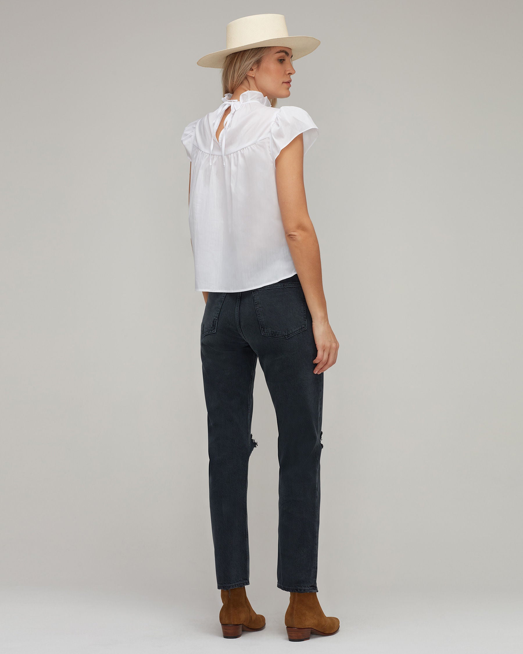 Stretch Cotton Cap Sleeve Ruffle Top