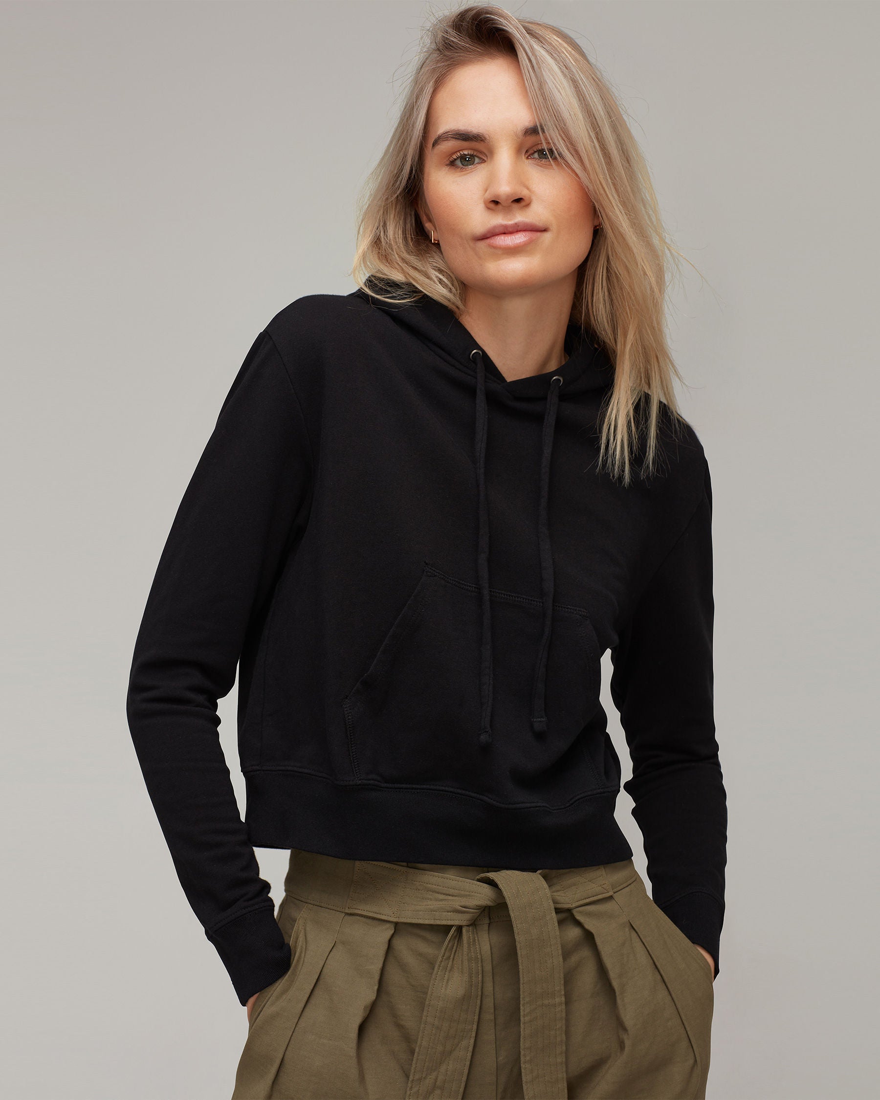 Terry Cropped Pullover Hoodie
