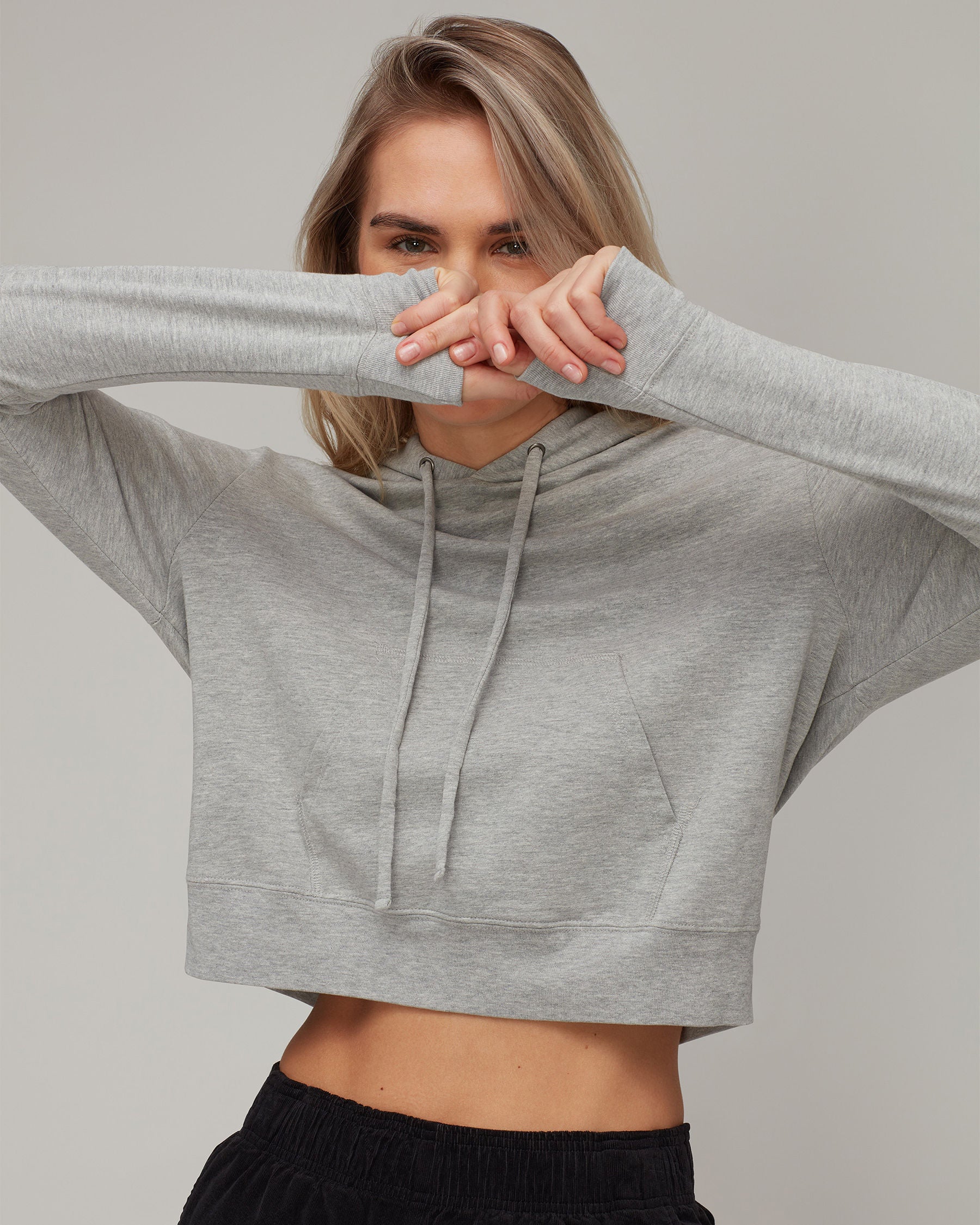 Terry Cropped Pullover Hoodie