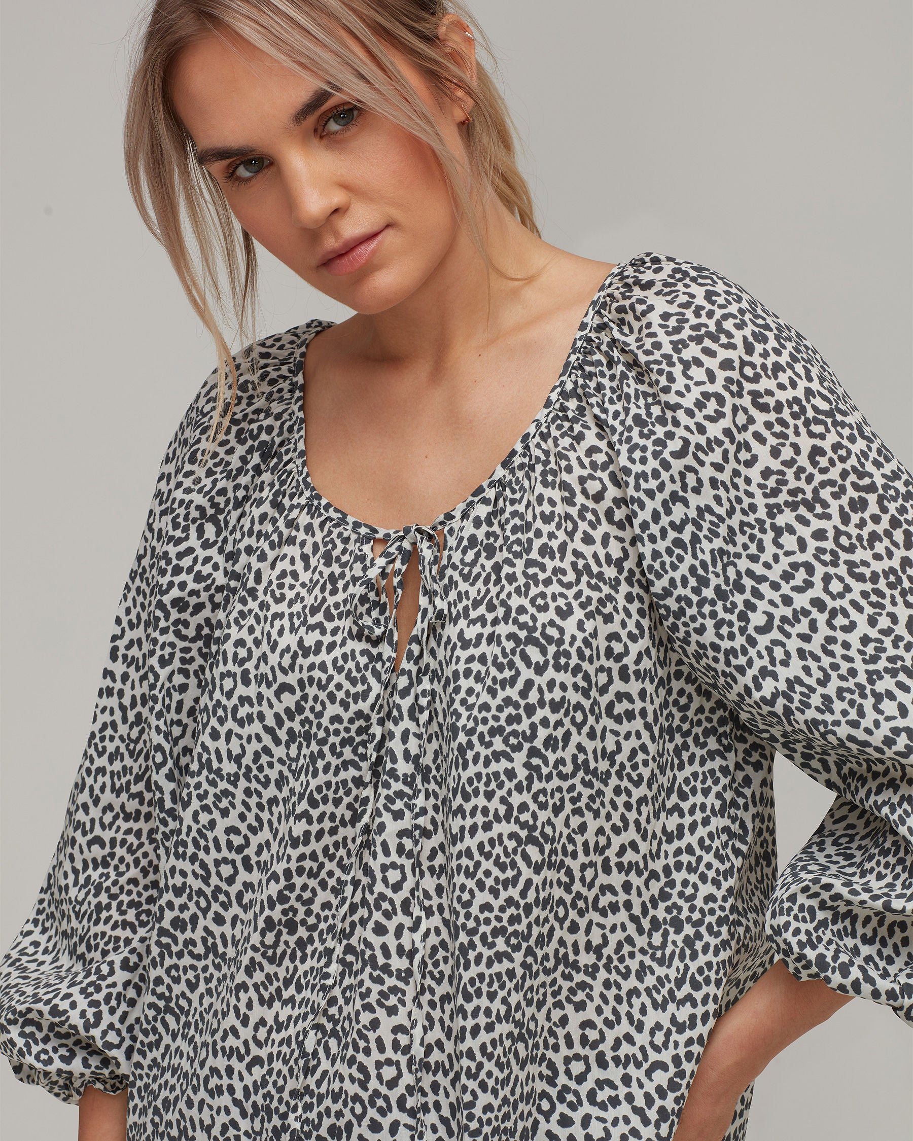 Stretch Cotton Printed Puff Sleeve Blouse