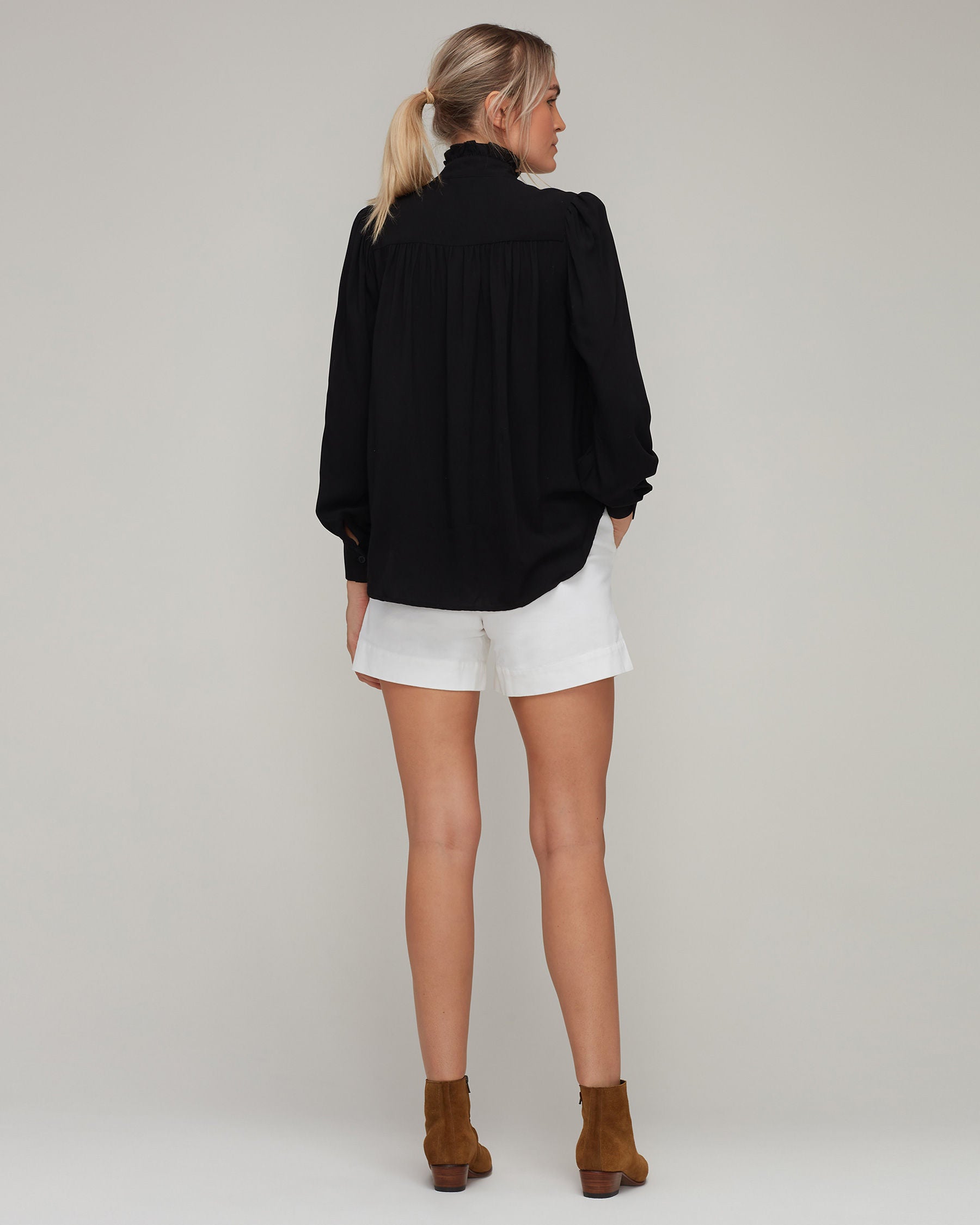 Ruffle Neck Knit Long Sleeve Top