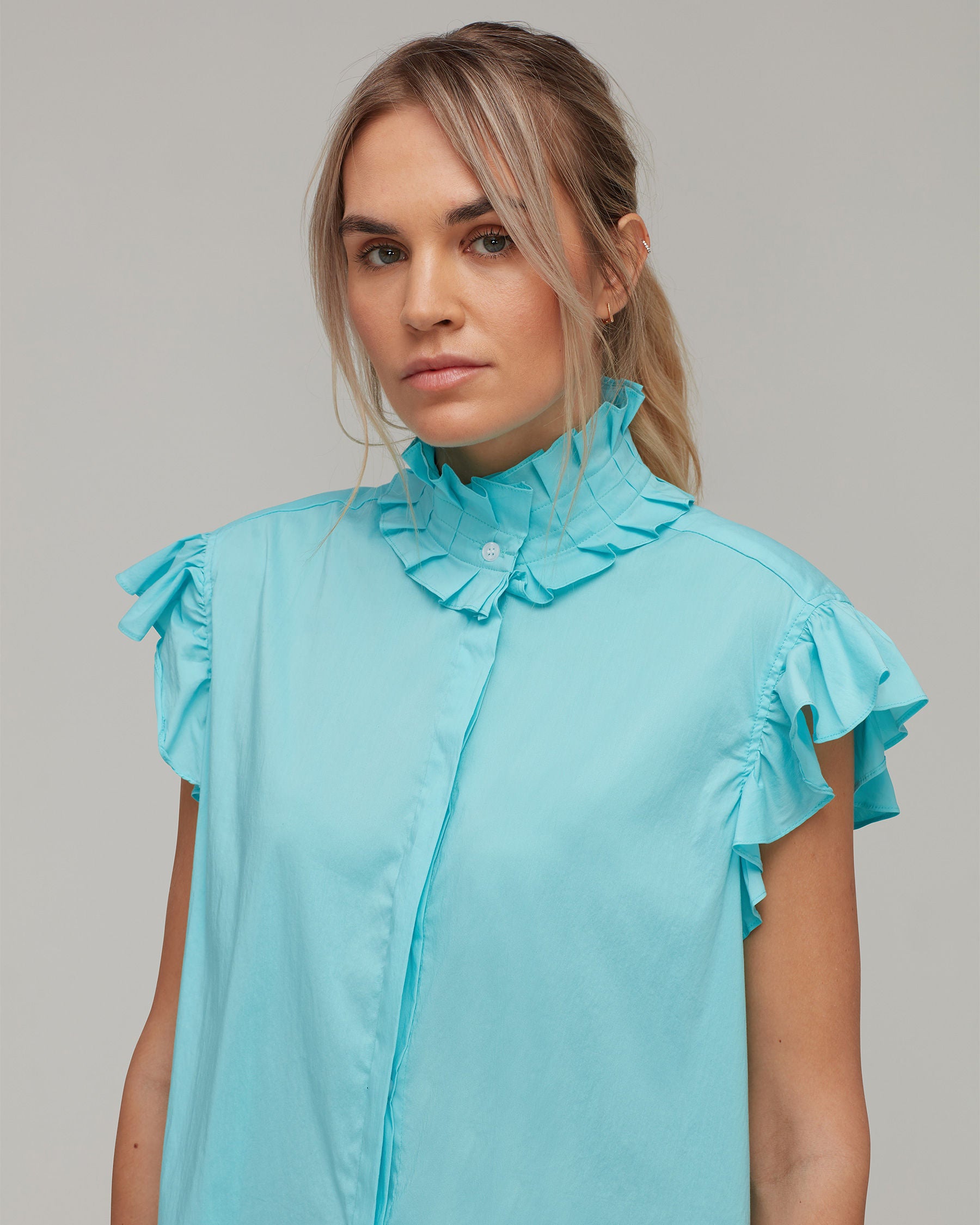 Stretch Cotton Pleated Sleeveless Top